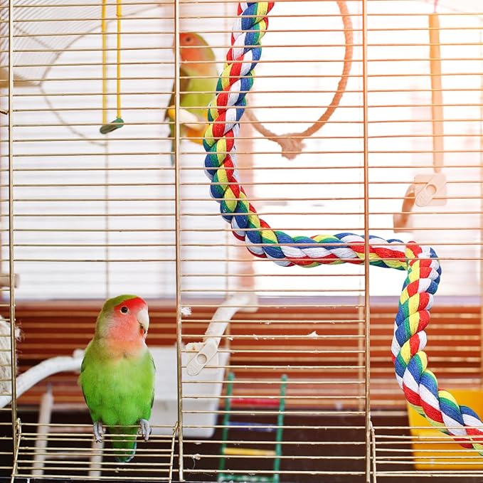 Colorful Bird Rope Perch Stand, Birdcage Swing Spiral Toys, Bird Bungee Rope Perches Toys Cage Accessories for Cockatiels Parrot Birds (60CM/23.6inch)