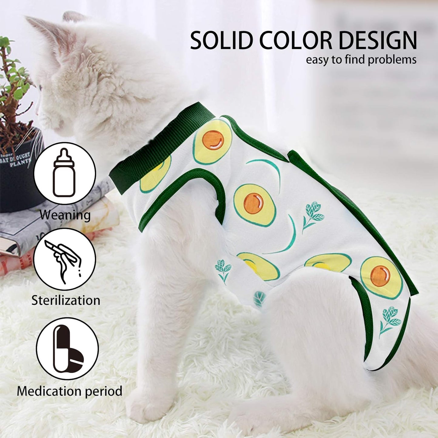 Cat Professional Surgical Recovery Suit,E-Collar Alternative for Cats Dogs,After Surgery Wear, Pajama Suit,Home Indoor Pets Clothing (S(3.3-5.5lbs), Avocado)