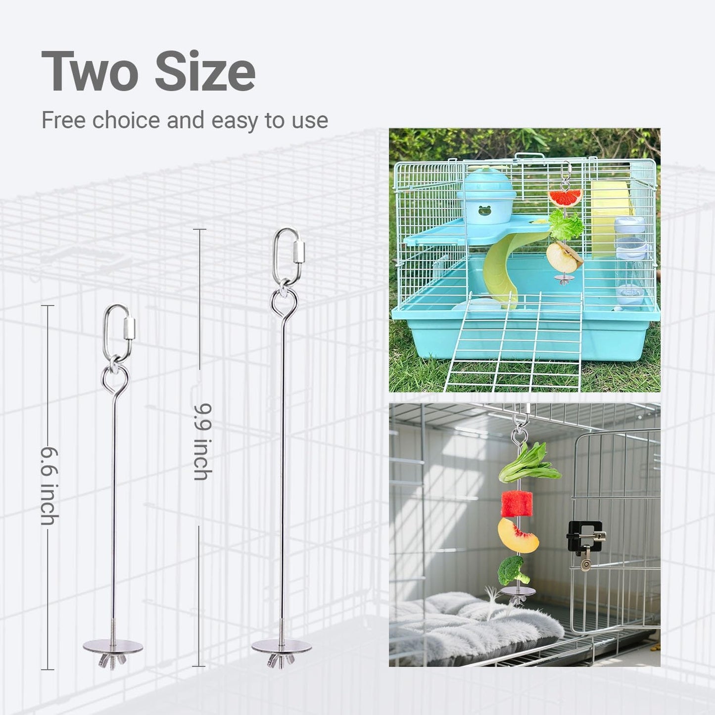 3 Pack Rabbit Toys, Bunny Rat Cage Food Holder Stainless Steel Slow Feeder Hanging Accessories for Rat Guinea Pig Chinchillas Rabbits Hamster Foraging Enrichment Small Animal Toys