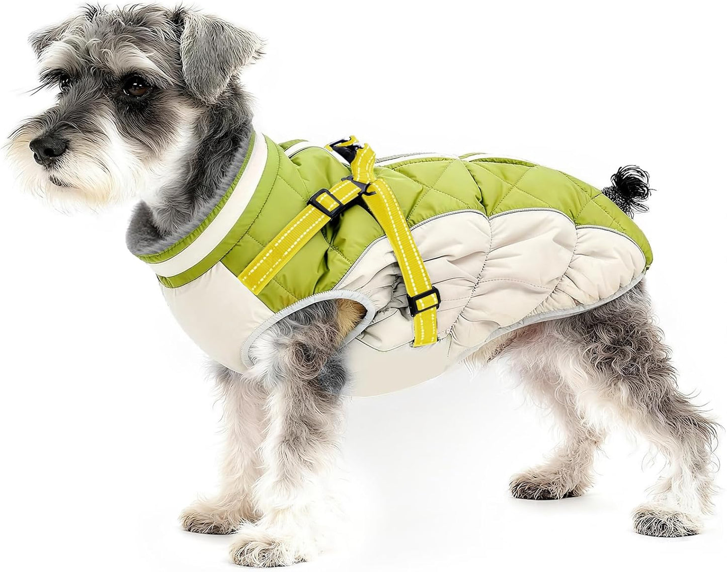 Dog Winter Coat with Harness, Dog Jacket, Pet Clothes with Zipper on Back, Waterproof Windproof Warm Vest, Reflective Cold Weather Coats, for Small Medium Large Dogs, Thick, Green, XS