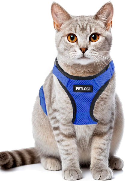 Cat Harness Escape Proof with Leash for Walking, Travel Vest Soft Chest Support, Adjustable Size, Escape Proof Soft Adjustable Vest Harnesses, Breathable, Kittens, Small Dogs (美/背縄/藍2/XS)