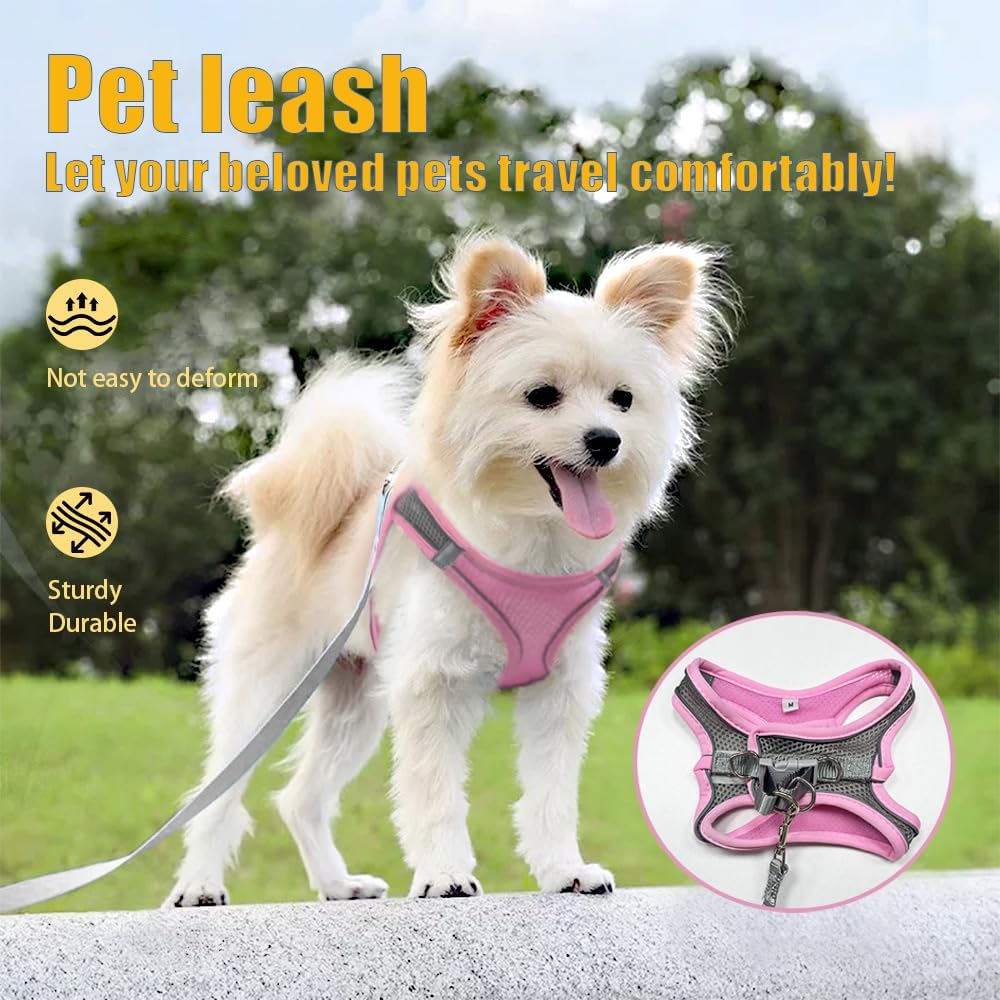 No Pull Dog Harness with Leash Set - Adjustable Reflective Step-in Puppy Vest for Small Medium Dogs & Cats, Pink S - Escape Proof Soft Mesh Comfort Harness for Walking, Choke Free Pet Safety