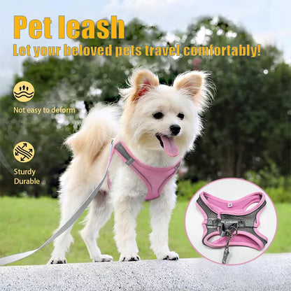 No Pull Dog Harness with Leash Set - Adjustable Reflective Step-in Puppy Vest for Small Medium Dogs & Cats, Pink S - Escape Proof Soft Mesh Comfort Harness for Walking, Choke Free Pet Safety