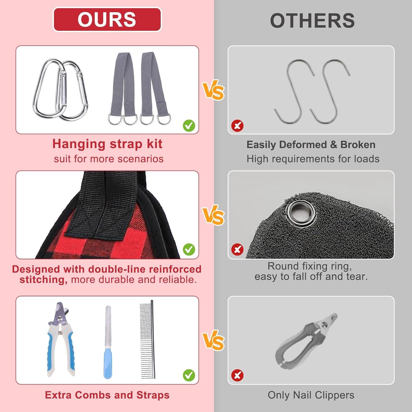 BEAUTYZOO Dog Grooming Hammock Harness for Nail Trimming - Adjustable Pet Restraint Sling for Small Medium Large Dogs/Cats -Secure Hanging Holder for Nail Clipping & Grooming (Christmas Buffalo Plaid)