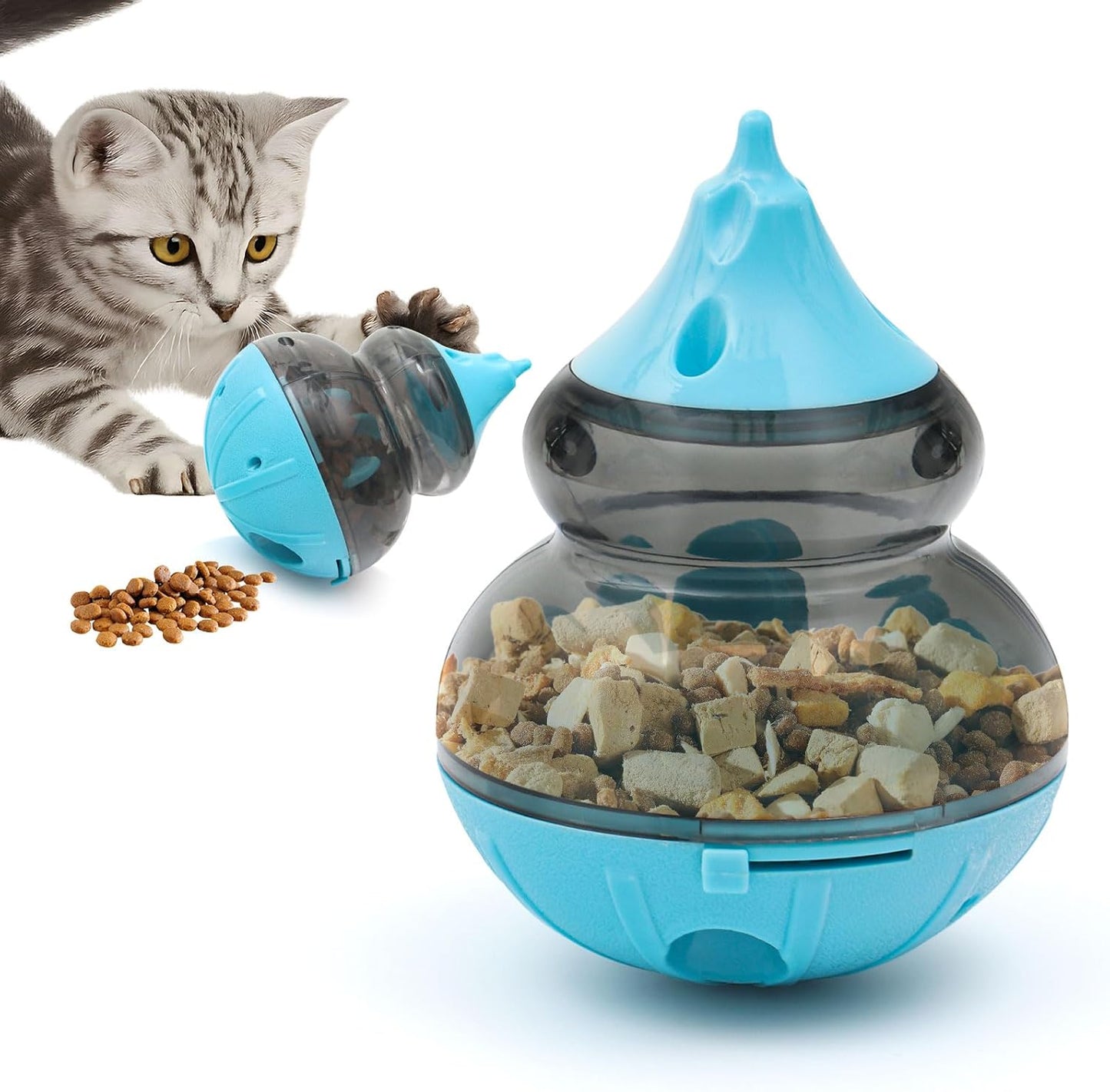 Dog Treat Dispenser Physical Training and Brain Stimulation Puzzle Toy Cat Interactive Feeding Tumbler Adjustable Slow Dispensing Feeder (Blue)