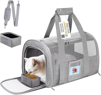 20" Large Soft Sided Cat Carrier Pet Carrier for Cats Dogs Under 25 lbs, Folding Dog Carrier Cat Carrier for 2 Cats Travel Carrier Bag, Grey