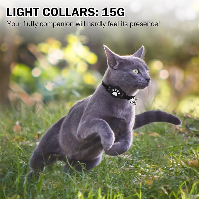 AirTag Cat Collar with Bells, Soft Velvet Cat Collar Breakaway with Airtag Holder, Safety Cat GPS Tracker Collars for Girl Boy Cats, Kittens and Puppies, Adjustable 8"-12"