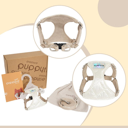 Puppytie No Pull Dog Harness with Multifunction Dog Leash,Soft Adjustable No Choke Escape Proof Pet Harness Vest for Medium Dogs,Glossy Pearl White,M