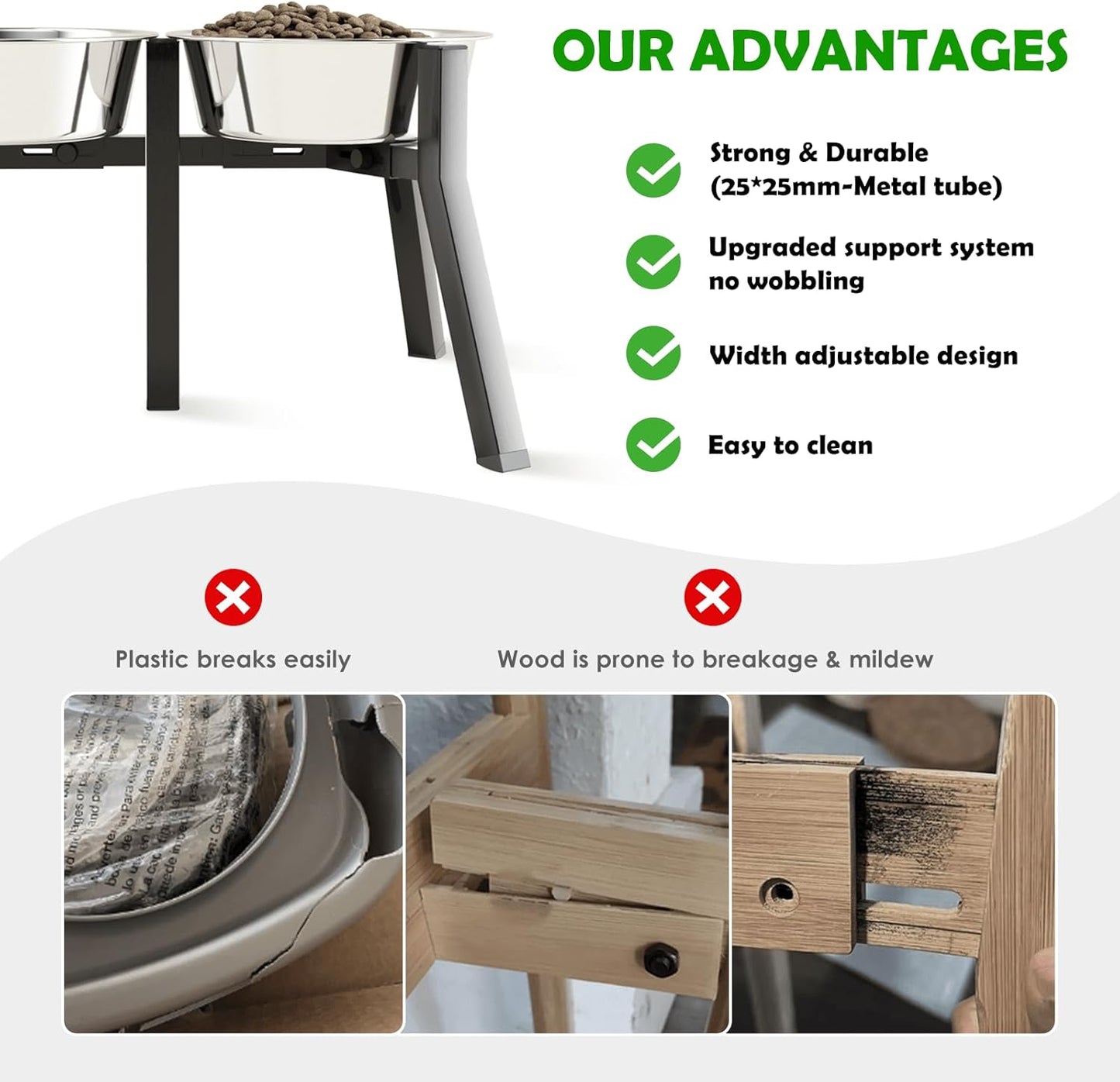 Elevated Dog Bowl Stand for Large Dogs, Adjustable Width 7-10.6", Raised Dog Food Water Holder, 2-in-1 Design, Bowl Not Included