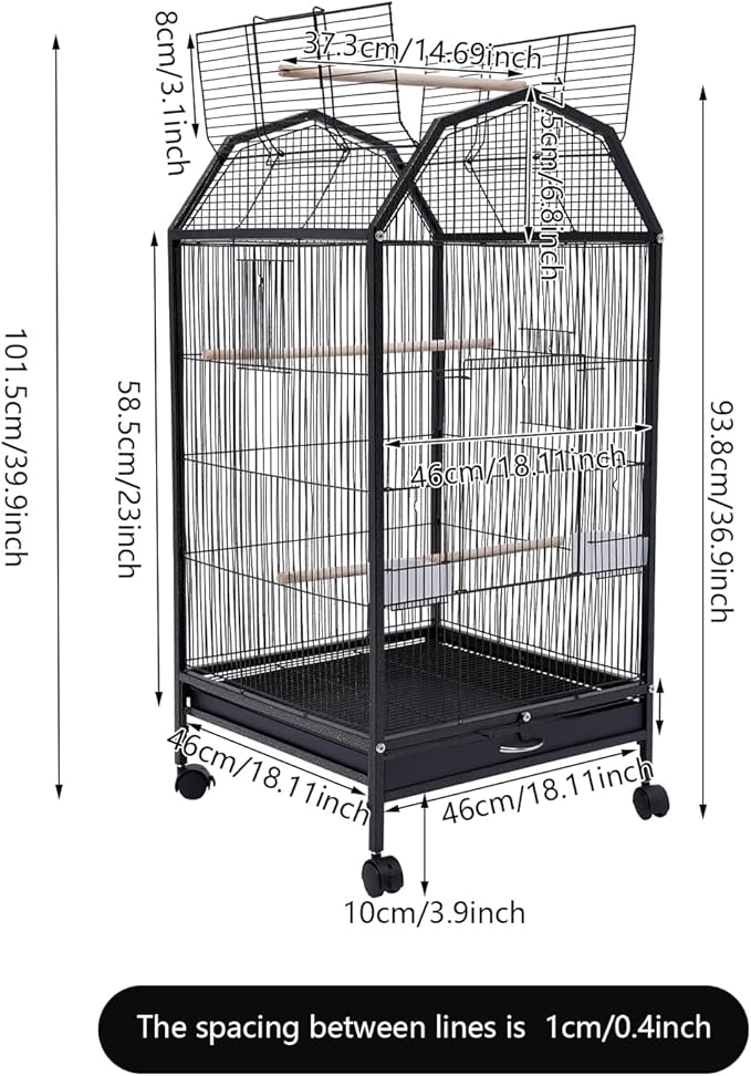 Bird Cage, Metal Pet Bird Flight Cages Large Finch Bird Cage with Stand for Parrots Cockatiels Conure Budgie Canary Finch Lovebird