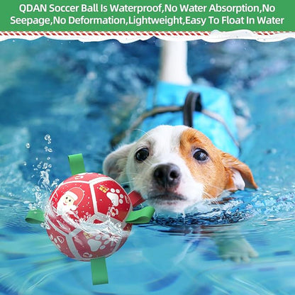 QDAN Small Christmas Dog Toys, Soccer Ball with Straps, Outdoor Interactive Toys for Tug of War, Puppy Birthday Gifts, Water Toy, Durable Dog Balls for Puppy (5 Inch)