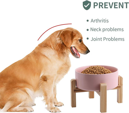 Pink Elevated/Raised Dog Bowl Ceramic for Small Medium Sized Breed,Dog Food Water Bowl with Stand,6 in 3.6 Cups Non Slip Heavy Weighted