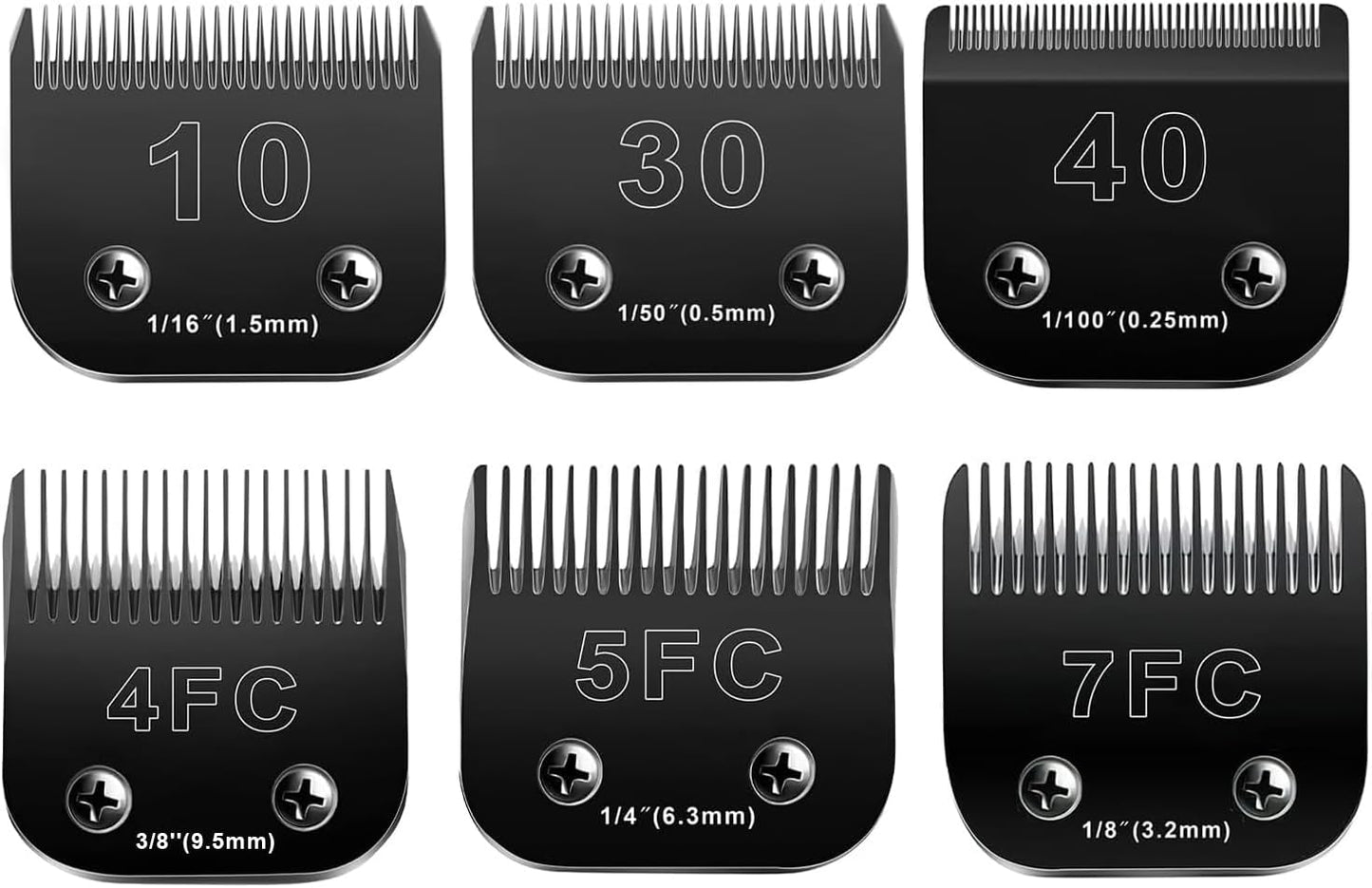 10 Blades Dog Grooming Blades Compatible with Andis/Oster A5/Wahl KM-10 Series Dog Clippers,Detachable Clipper Replacement Blade (6PCS Black-#10+30+40+4FC+5FC+7FC)