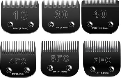 10 Blades Dog Grooming Blades Compatible with Andis/Oster A5/Wahl KM-10 Series Dog Clippers,Detachable Clipper Replacement Blade (6PCS Black-#10+30+40+4FC+5FC+7FC)