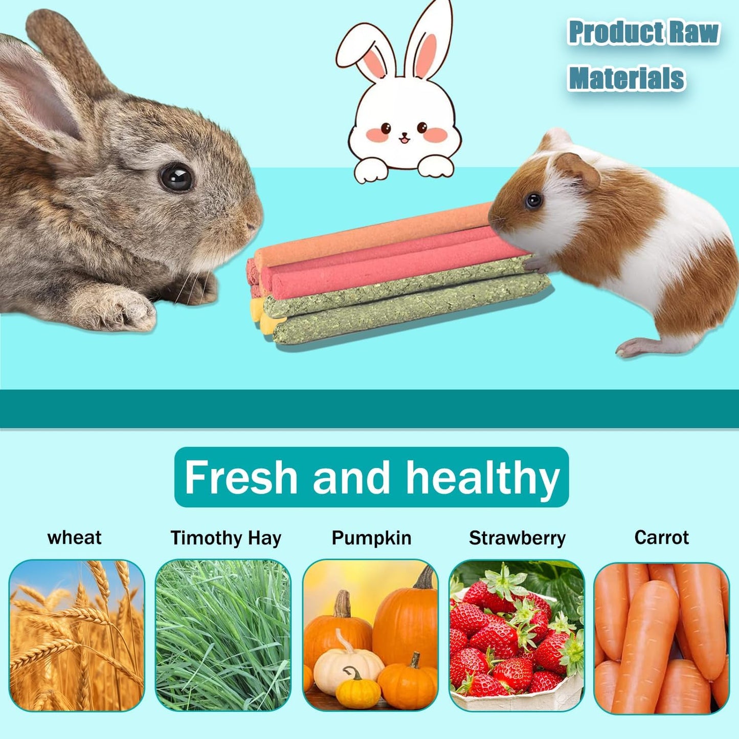 QWR 23 PCS Natural Wooden Rabbit Toys,Safe Bunny Chew Toys for Teeth,Grass Timothy Sticks,Sweet Bamboo,Guinea Pigs Teeth Grinding Toys for Chinchillas, Hamsters & Small Animals - Indoor & Outdoor