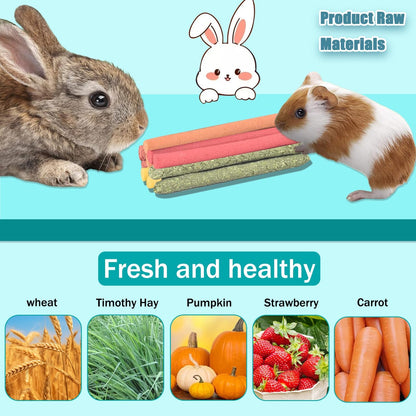 QWR 23 PCS Natural Wooden Rabbit Toys,Safe Bunny Chew Toys for Teeth,Grass Timothy Sticks,Sweet Bamboo,Guinea Pigs Teeth Grinding Toys for Chinchillas, Hamsters & Small Animals - Indoor & Outdoor