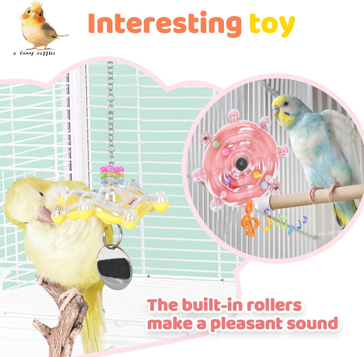 Colorful Bird Toys Wheel,for Parakeets,Conures,African Grey Parrots and Other Birds, Bird Cage Accessories for Gnawing and Relieve Boredom (3pcs)