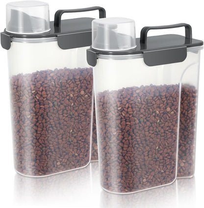 5-7Lbs Cat Dog Storage Container, Portable Pet Food Containers with Upgraded Large Spout and Cup, Small Animal Kibble Dispenser for Bird Seed, Oatmeal, Rice, Flour (2, Dark Gray, 5L)