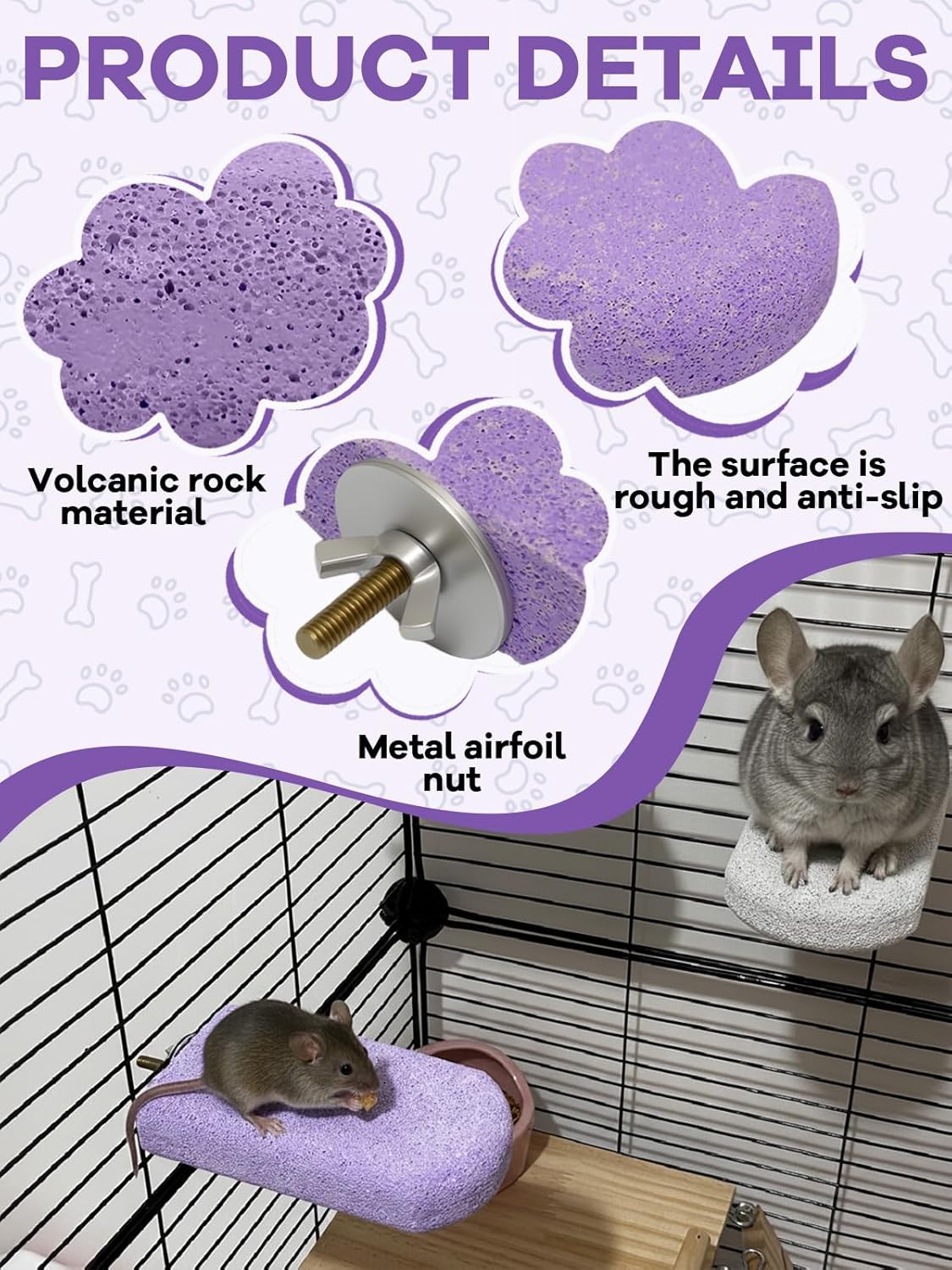 Chinchilla Lava Ledges Rat Climbing Platform 2 Pack Pumice Ledge Shelf Pet Chewing Grinding Toys Small Animals Cage Accessories for Totoro Squirrel Guinea Pig Hamster Purple