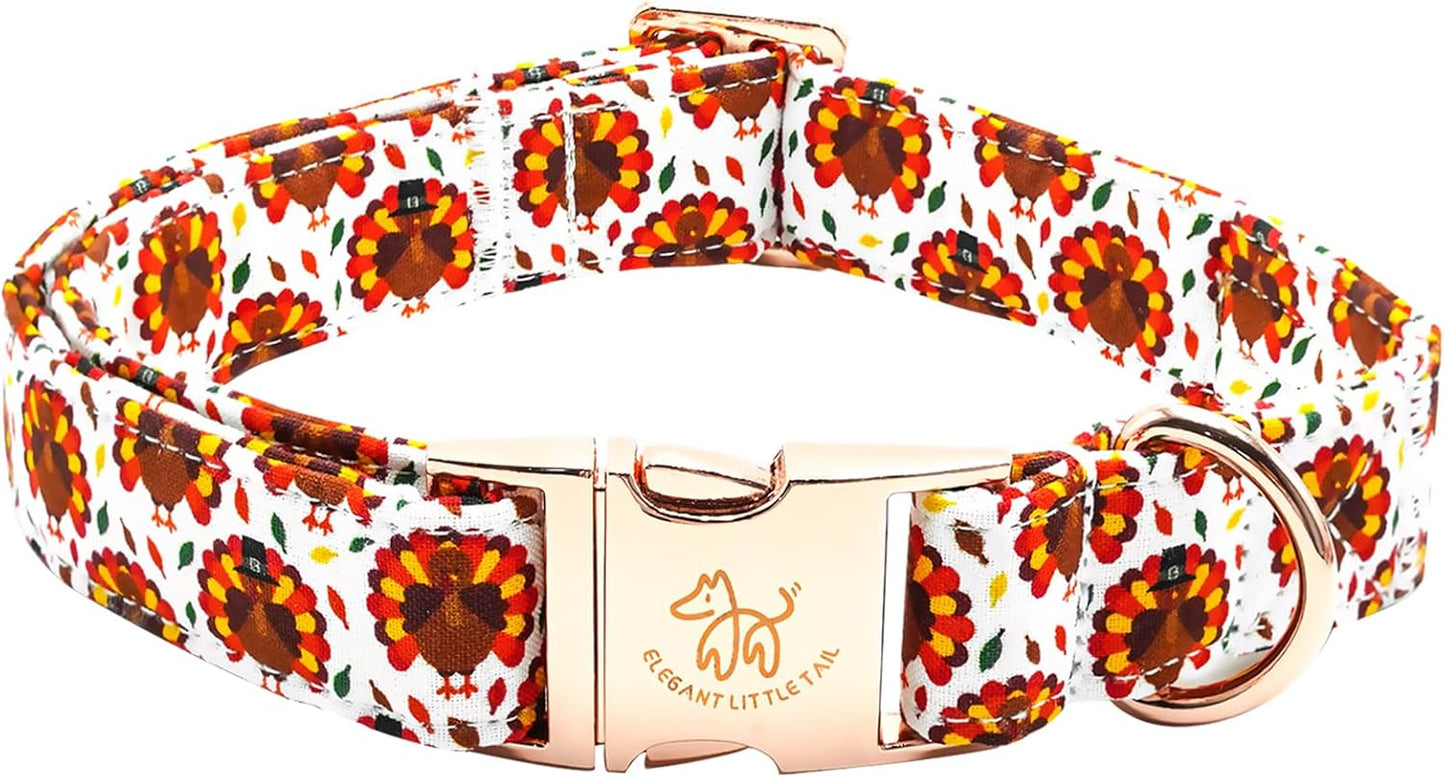 Elegant little tail Thanksgiving Dog Collar, Turkey Print Pet Collar Dog Durable Cute Dog Collars Winter Holiday Male or Female Pet Gift Adjustable Dog Collar for Medium Dogs