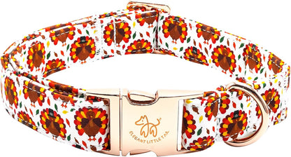 Elegant little tail Thanksgiving Dog Collar, Turkey Print Pet Collar Dog Durable Cute Dog Collars Winter Holiday Male or Female Pet Gift Adjustable Dog Collar for Medium Dogs