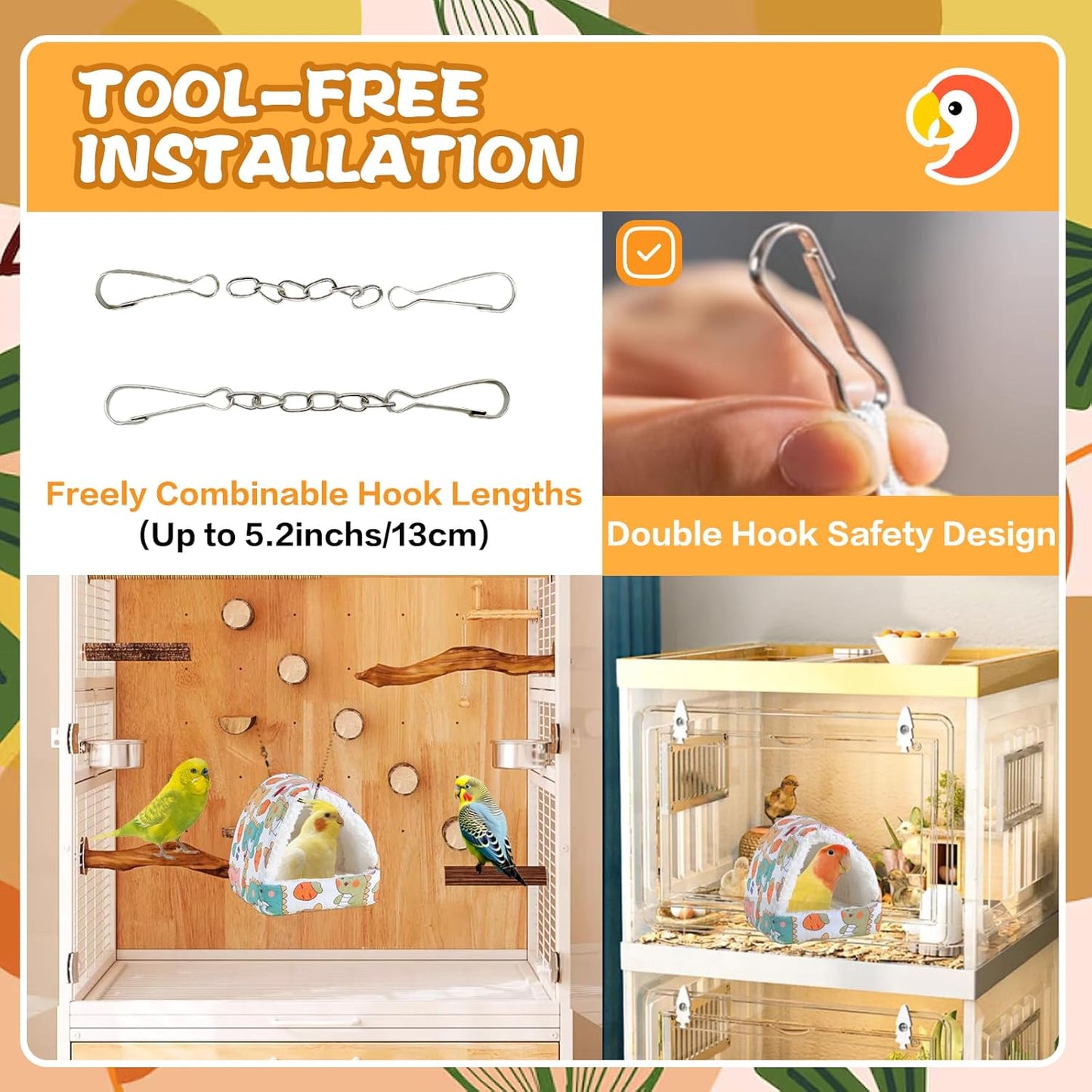 SUSOO Plush Warm Bird Nest House - Hanging Snuggle Bed Velvet Shed Hut Cage Fluffy Hideaway Winter Sleeping Hammock for Parrot Parakeet Conure Cockatiel Budgies Lovebird (White, M)