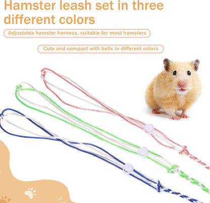 3 Pack Adjustable Hamster Leash Harness for Ferret Mouse Squirrel Small Animal