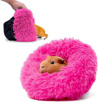 Paw Inspired Furr-O Burrowing Pet Bed with Zip-On Spandex and Fleece Bottoms for Guinea Pigs and Other Small Animals, Cozy Carrier, Hideout Enrichment Toy, Cage Accessories (Pink)