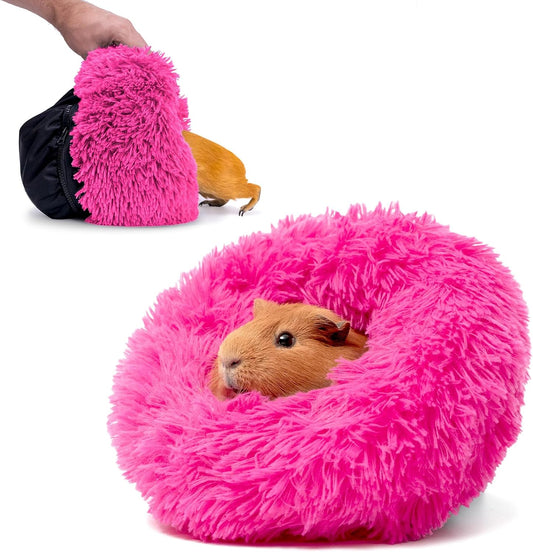 Paw Inspired Furr-O Burrowing Pet Bed with Zip-On Spandex and Fleece Bottoms for Guinea Pigs and Other Small Animals, Cozy Carrier, Hideout Enrichment Toy, Cage Accessories (Pink)