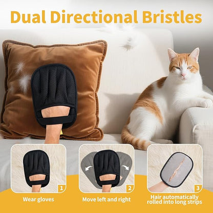 Pet Hair Removal Glove, Cats Dogs Grooming Gloves Pet Hair Removal Tool, 2025 Upgrade Reusable Pet Hair Remover Glove（1 Pet Grooming Glove & 1 Cleaning Glove）