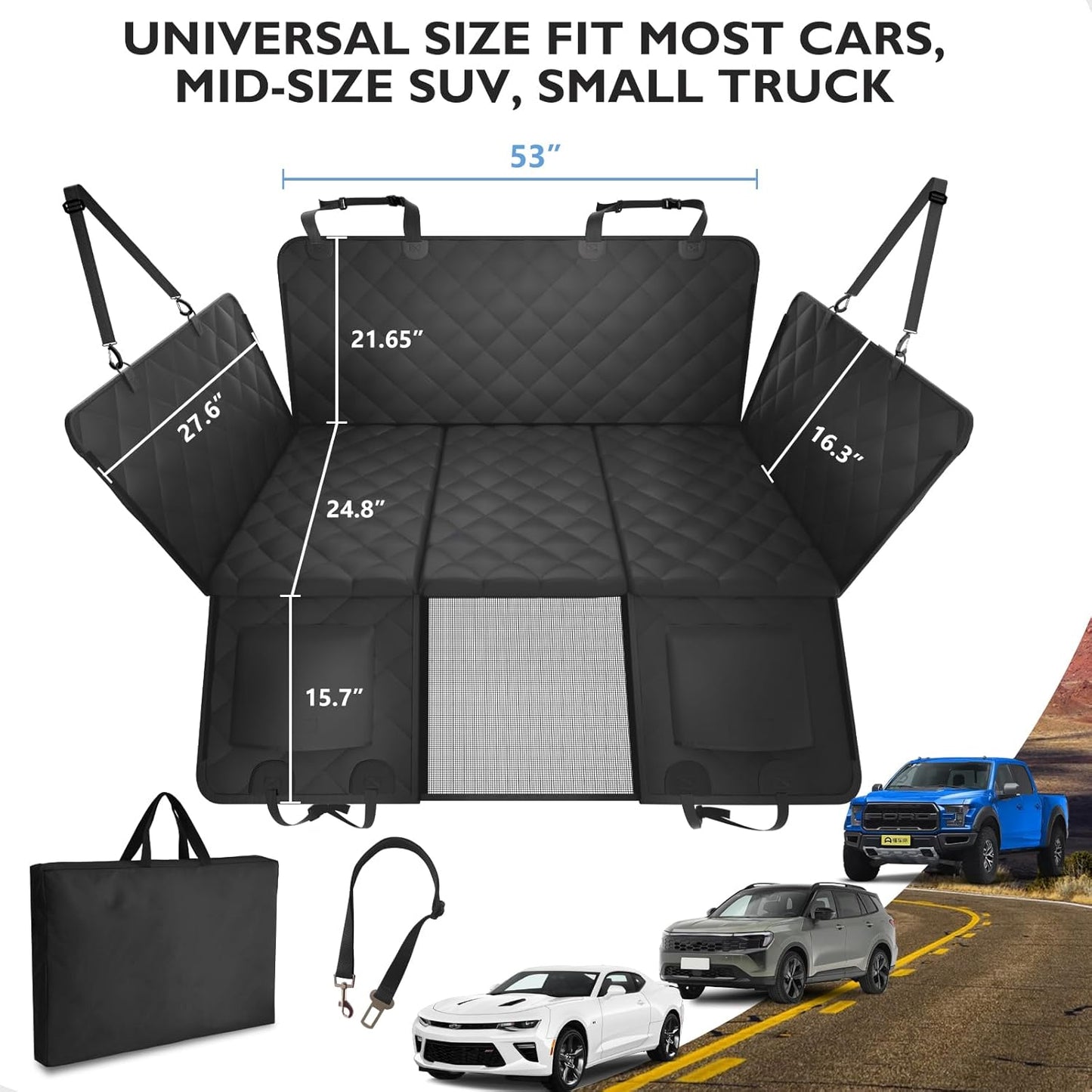 Back Seat Extender for Dogs-Upgraded Egg Crate Foam, Soft Dog Car Seat Cover Holds 420lbs, Sturdy Backseat Extender for Dogs, Waterproof Pet Car Bed Dog Hammock for Car, SUV, Truck