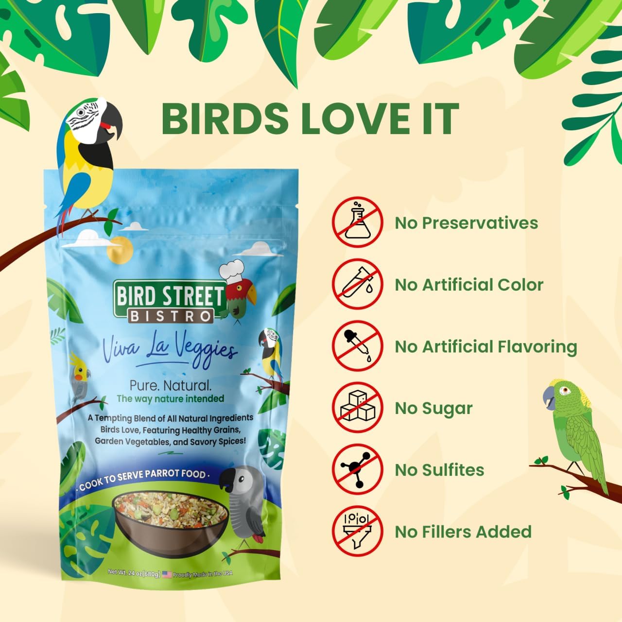 Bird Street Bistro Parrot Food - Parakeet & Cockatiel Food - Cooks in 3-15 min with Natural & Organic Grains, Legumes, Non-GMO Fruits, Vegetables & Health-Oriented Spices