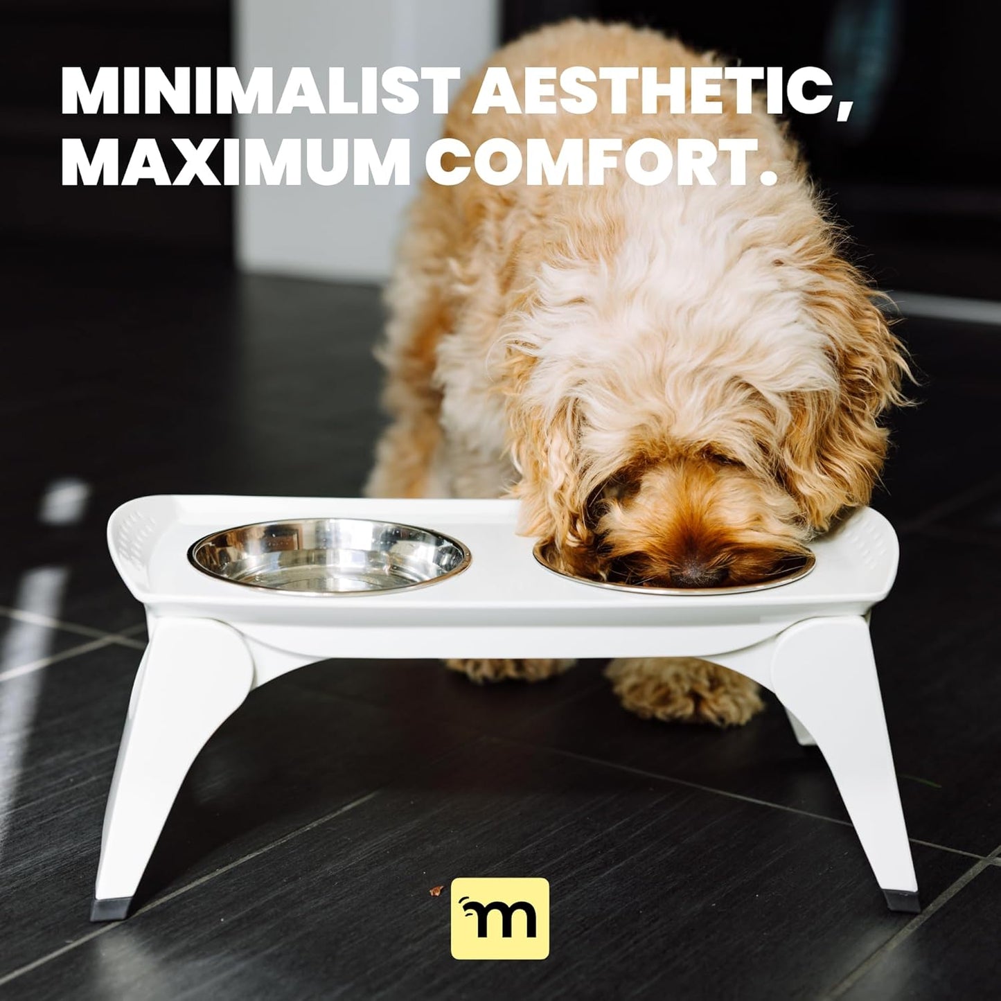 Malsipree Dog Bowls Elevated for Medium Breeds - 6.5" Raised Dog Stand - 2 Stainless Steel Bowls - Foldable Feeding Station - Raised Edges to Catch Mess & Spills - Dishwasher Safe