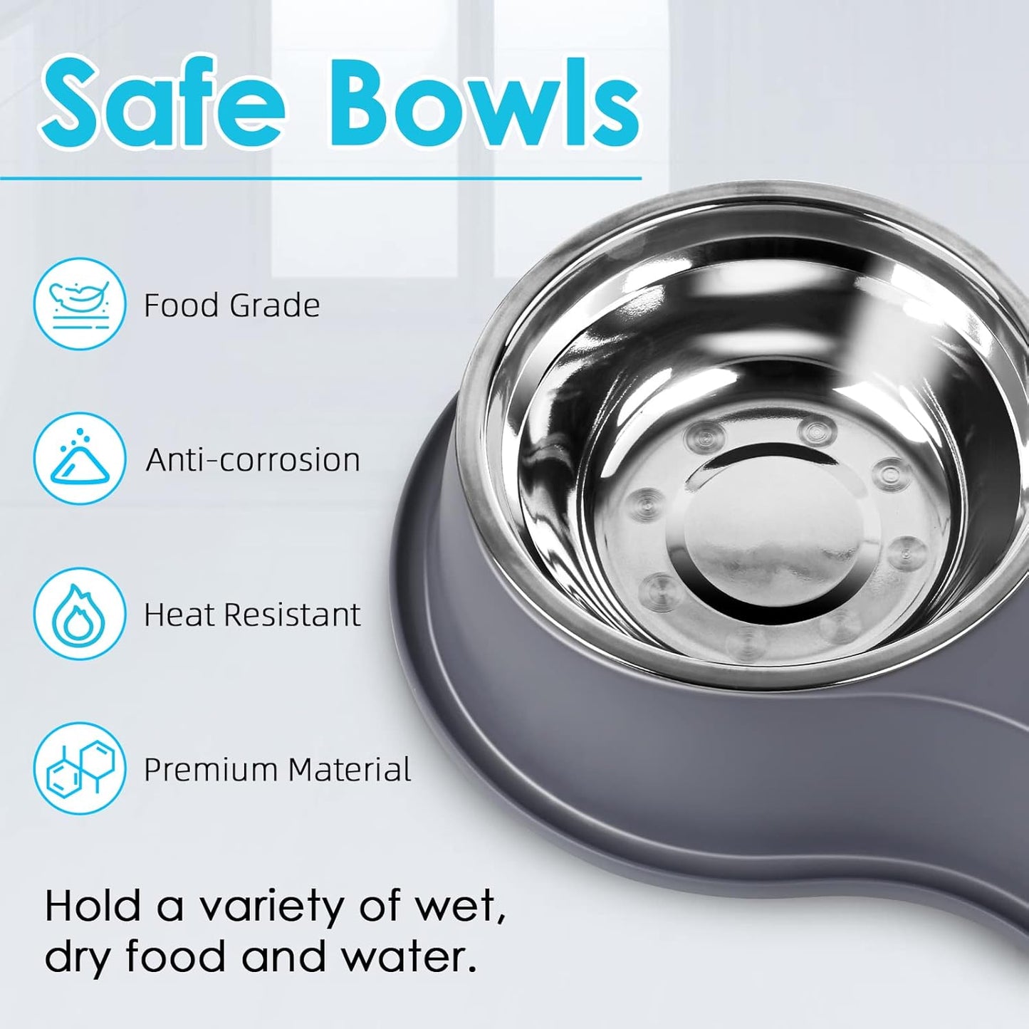 Dog Bowls Large Double Dog Water and Food Bowls Stainless Steel Bowls with Non-Slip Resin Station, Pet Feeder Bowls Food Dish for Small Medium Large Dogs Cats