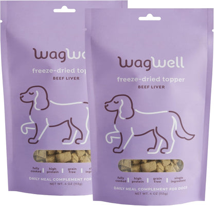 WagWell Beef Liver Freeze-Dried Topper - Grain Free, High Protein Daily Meal Complement for Dogs Made in The USA - Human Grade, Minimally Processed - Pack of 2