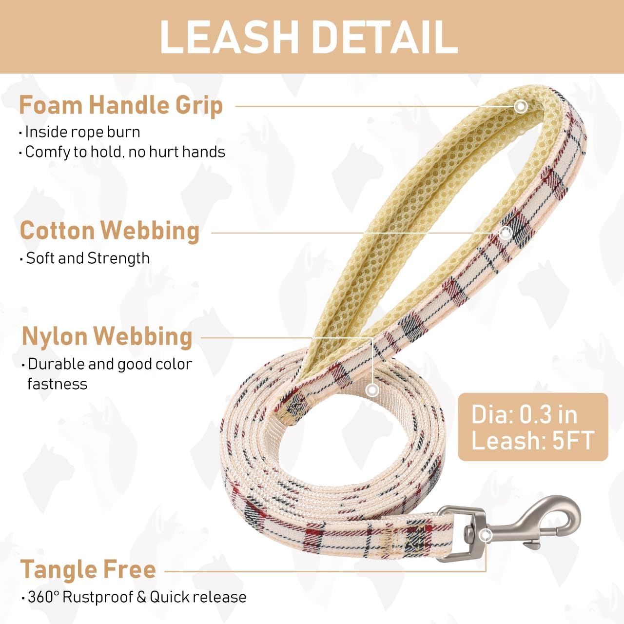 GAMUDA Small Dog Harness Collar and Leash Set, Step in No Chock No Pull Soft Mesh Adjustable Dog Vest Harnesses Plaid Reflective for Dogs Puppy Cats Kitten Rabbit (Beige, XS)