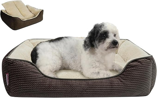Miguel Dog Bed with Removable Cushion/Pillow for Medium Small Dogs, Washable Pet Bed with Side Easy to Wash Puppy Bed, Large Rectangle Cat Bed for Indoor Cat with Anti-Slip Bottom, Brown 25 Inch