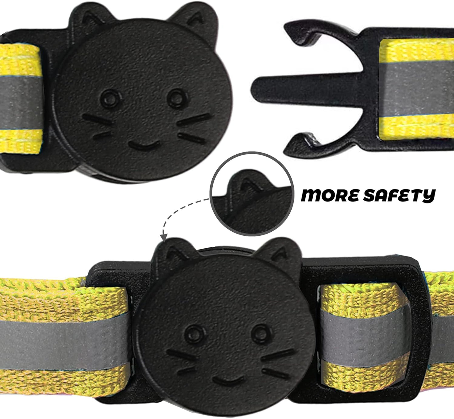 BANMODER 2 Pack Reflective Cat Collar Breakaway with Bell,Personalized Kitten Collars,Adjustable Safety Buckle Collar for Male Cats Girls & Boys (Yellow)