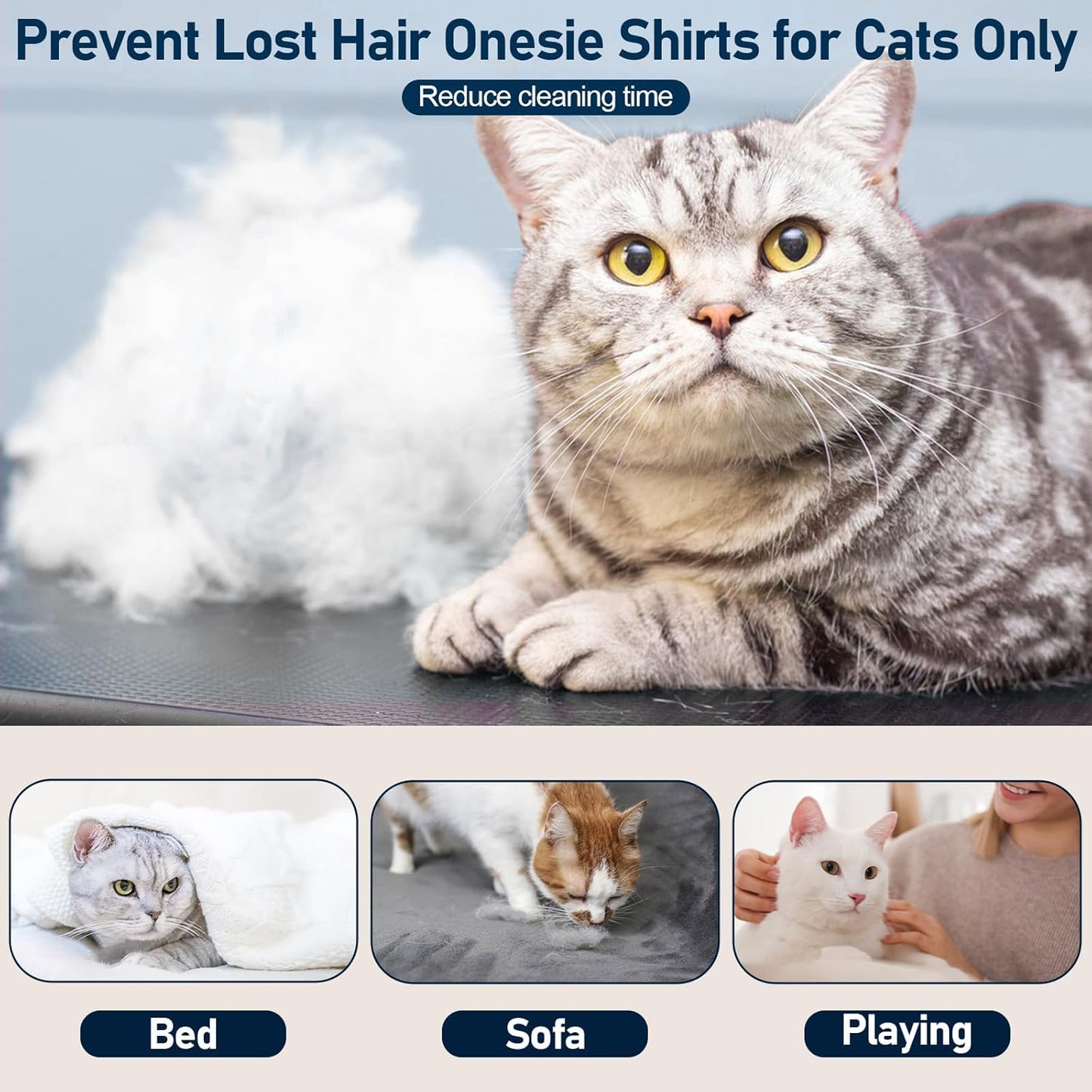 Cat Pajamas for Cats Only, Sticky Hair Cat Clothes, Long Sleeve Sphynx Clothes, Anti-Licking or Skin Disease Recovery Suit for Female Cats, Kitten Onesie Pajamas, DarkBlue, M