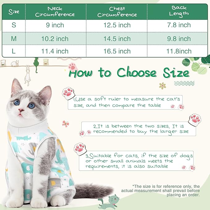 Nuanchu 3 Pieces Cat Recovery Suit Kitten Recovery Suit E-Collar Alternative for Cats and Dogs Abdominal Skin Anti Licking Pajama Clothes Sets(Medium,Cute Style,Colorful)