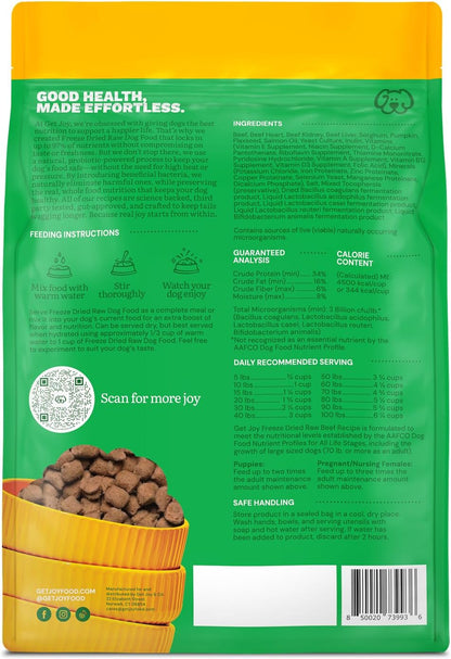 Get Joy Freeze Dried Raw Beef Dog Food, High Protein Grain Free Meal, Topper & Treat, Gut Health Support with Probiotics, Small to Large Breed, 16oz Bag