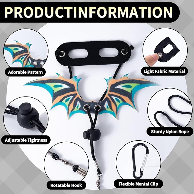 COMSUN 2 Pack Bearded Dragon Lizard Harness Leash Set, Adjustable Reptile Lizard Leashes with Adorable Dinosaur Wing for Geckos, Chameleon, Lizards