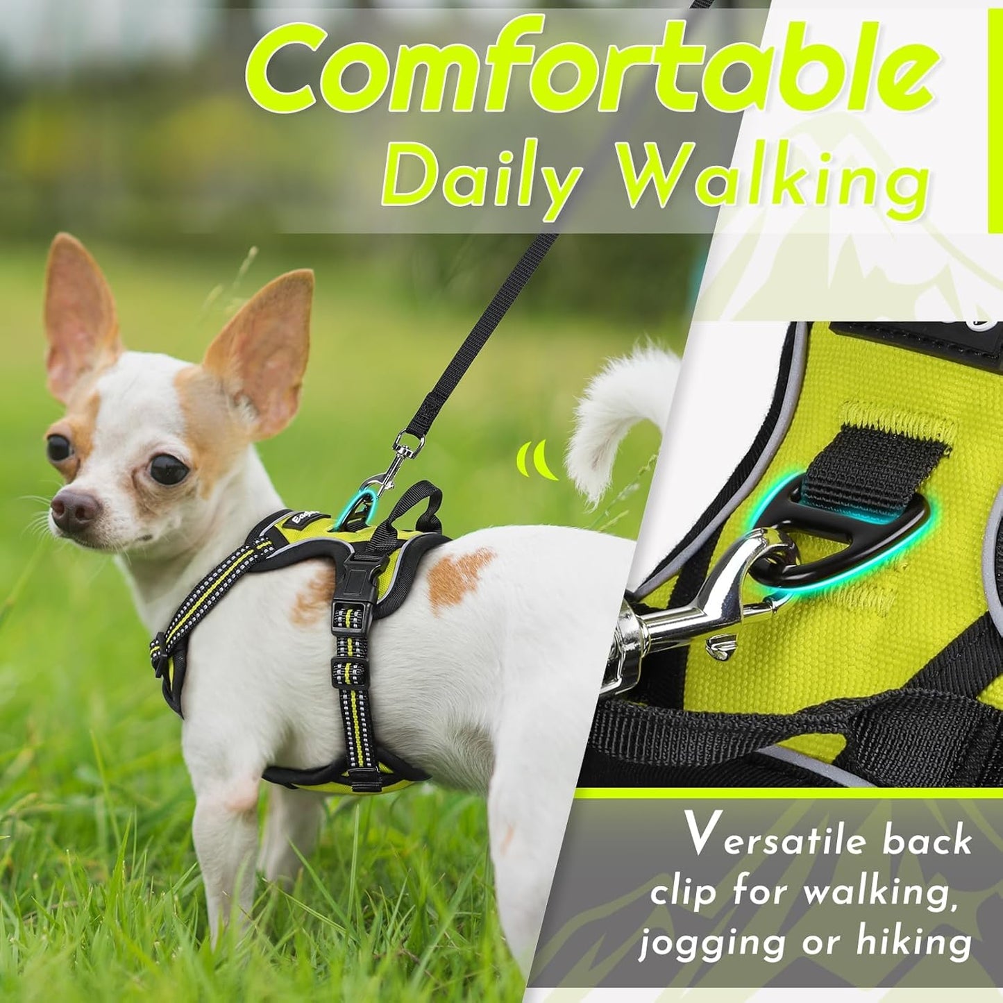 Eagloo Small Dog Harness No Pull, Service Vest with Reflective Strips and Control Handle, Adjustable and Comfortable for Walking, No Choke Pet Harness with 2 Metal Rings, Green, XS