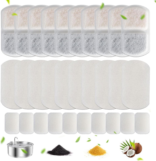 Dreamocean 10 Pack Repalcement Filters&10 Pack Sponges 10 Pump Sponges Replacement for 8L/2Gal Dog Water Fountain for Large Dogs, Muti-Layers Filtration System Filters for Pet Water Fountain