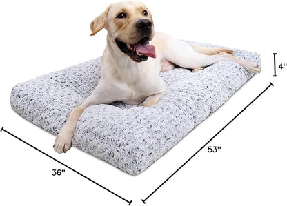KSIIA Washable Dog Bed Deluxe Plush Dog Crate Beds Comfy Kennel Pad Anti-Slip Pet Sleeping Mat for Large, Jumbo, Medium, Small Dogs Breeds, 53" x 36", Gray