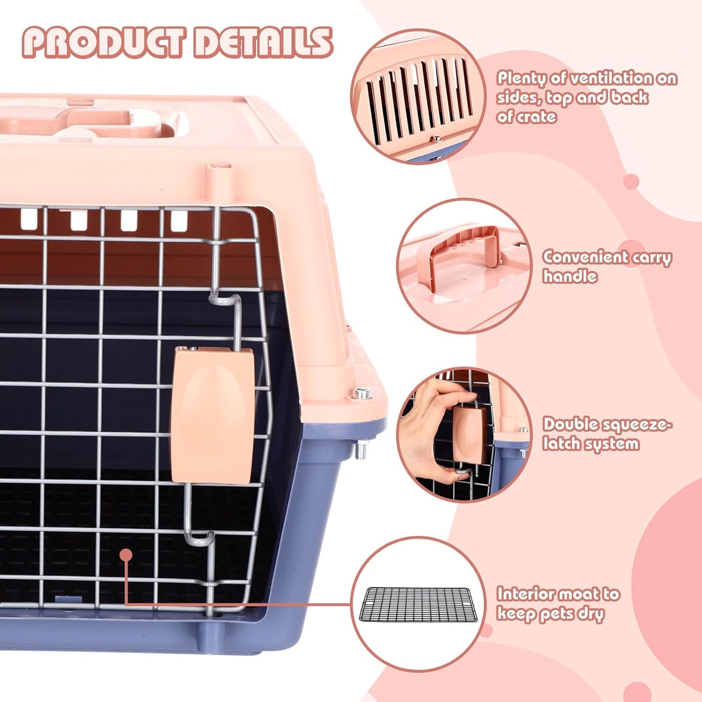2 Set Pet Carrier for Small Dogs and Cat, Hard Shell Plastic Dog Crate with Bowl and Cooling Pad Fully Breathable Portable Kennel for Small Pet Travel Camp(Blue,18.9 x 12.6 x 11.8 Inch)