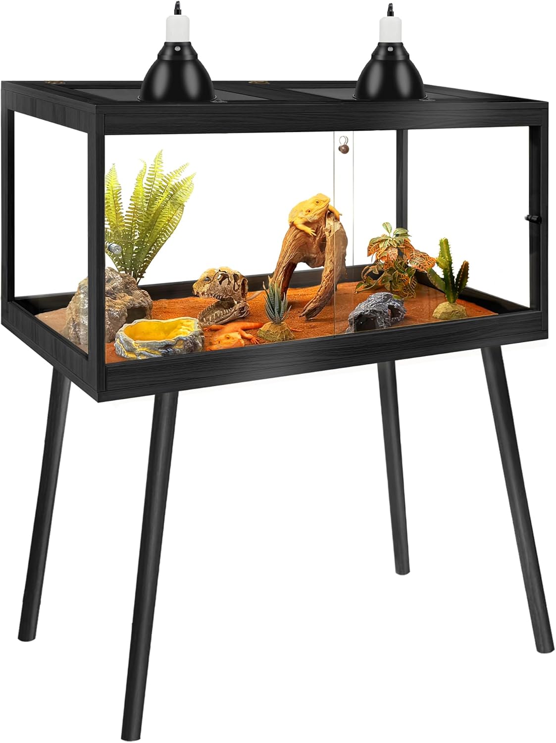 Prolee Tempered Glass Reptile Enclosure with Leg,40“ Scratch-Proof Bearded Dragon Tank,62 Gallon Lizard Tank with Metal Mesh Tops and Lockable Door,Spacious Reptile Habitat for Snake,Lizard (Black)