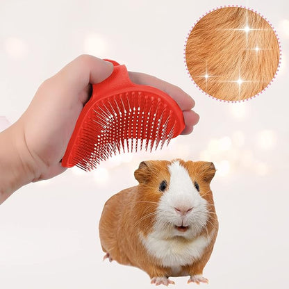 Patelai 4 Pieces Bunny Grooming Kit: Rabbit Nail Clipper, Rabbit Brush, Hair Remover, Shampoo Brush with Adjustable Ring Handle for Rabbits, Hamsters(Pink, Red)