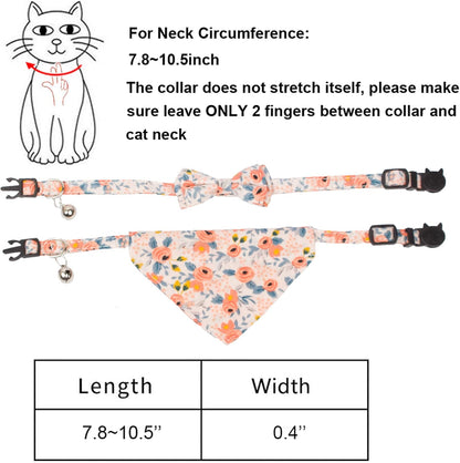 ADOGGYGO Floral Cat Collar with Bow Bandana, Removable Kitten Bowtie Scarf, Cute Flower Bow Bandana Collar for Cats Kittens