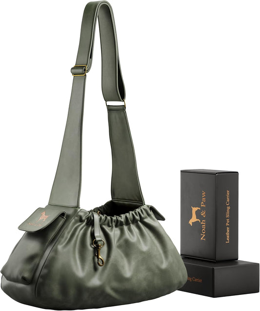 Noah & Paw Dog Sling Carrier for Small Dogs 5-18lb, Dog Sling for Small Dogs and Cats, Dog Carrier with Adjustable Padded Strap, Vegan Leather Lined with Fur, Double Safety Feature, Machine Washable